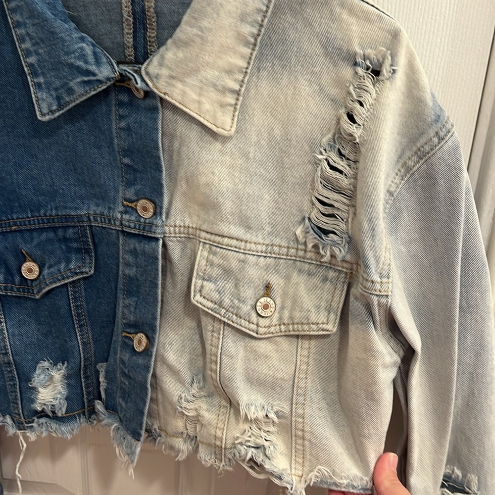 Shein Distressed Crop Denim Jacket - Picture 3 of 4